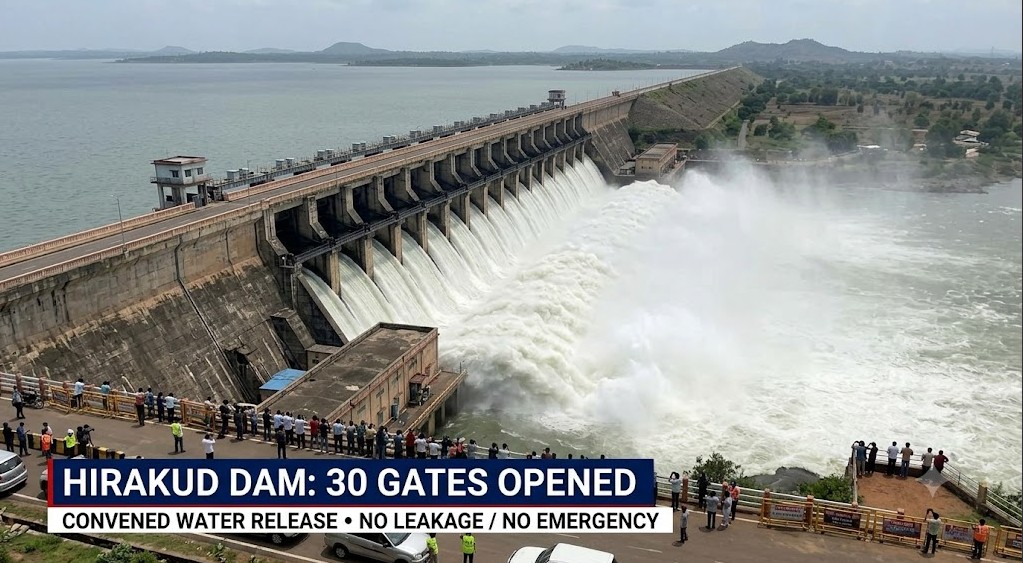 Hirakud Dam: Opening of 30 Gates for Controlled Water Release Mistaken for Leakage; No Structural Emergency Established
